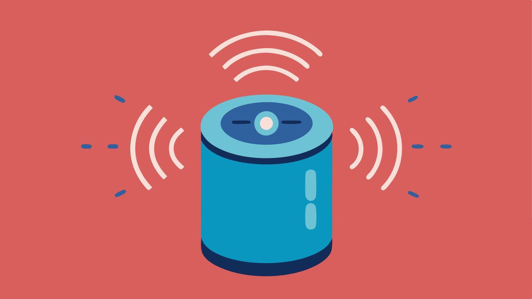 Voice Command An illustration of a speaker device with sound waves emanating from it symbolizing voice commands sent to an AI assistant for finding deals.. vector