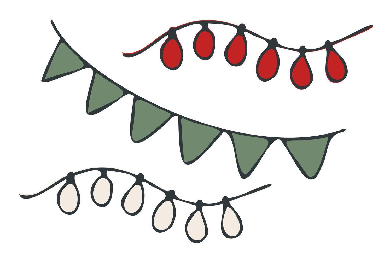 A festive hand drawn illustration of colorful string lights and check boxes, perfect for Christmas and holiday themed designs, decorations, greeting cards, and seasonal craft projects vector