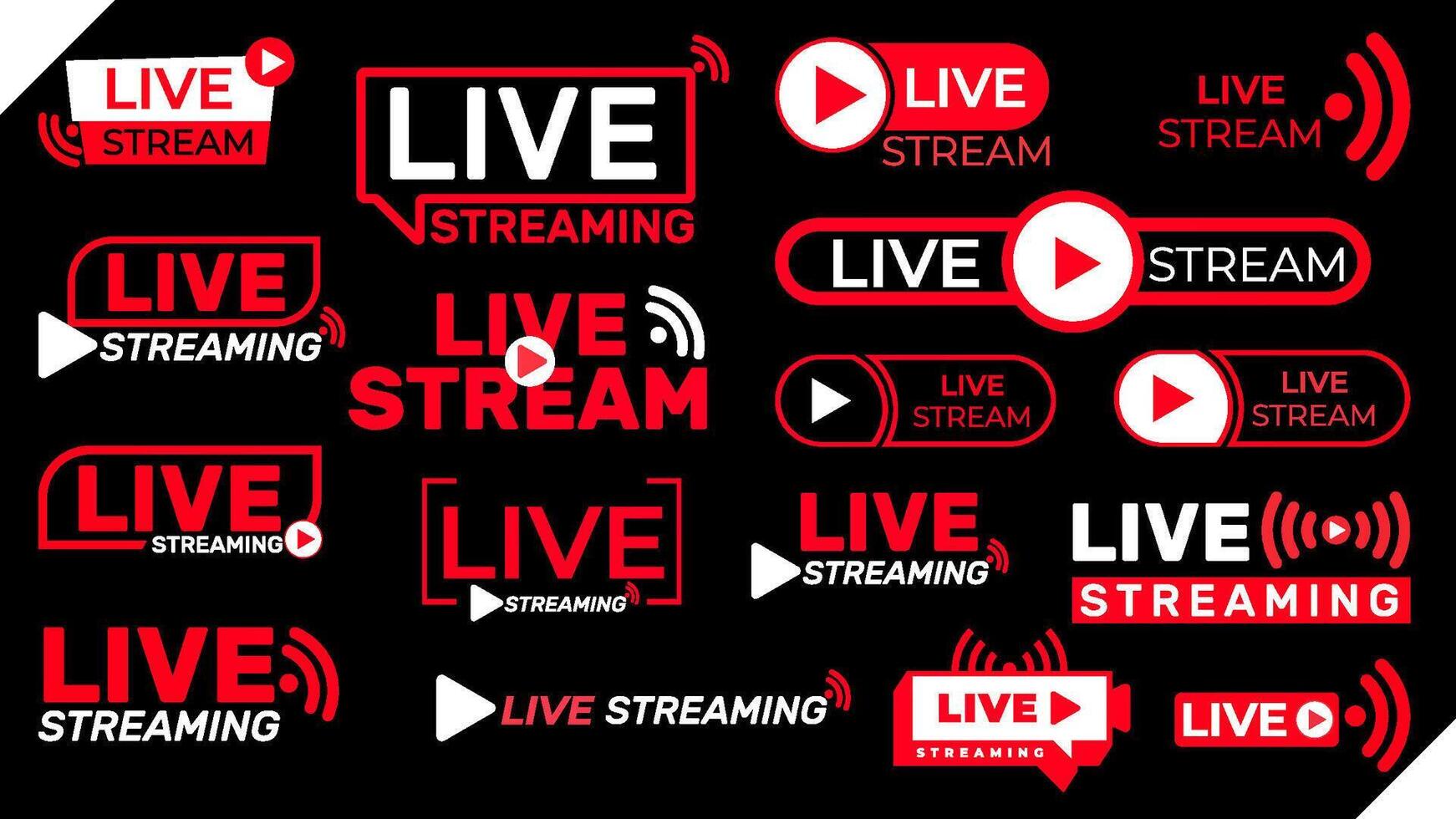 live streaming icons set on black background vector