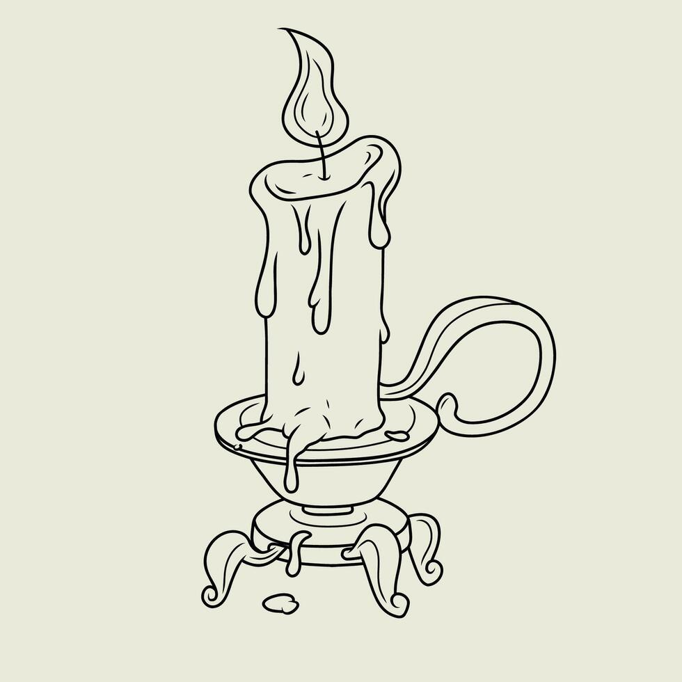 Burning candle linework no fill color vector