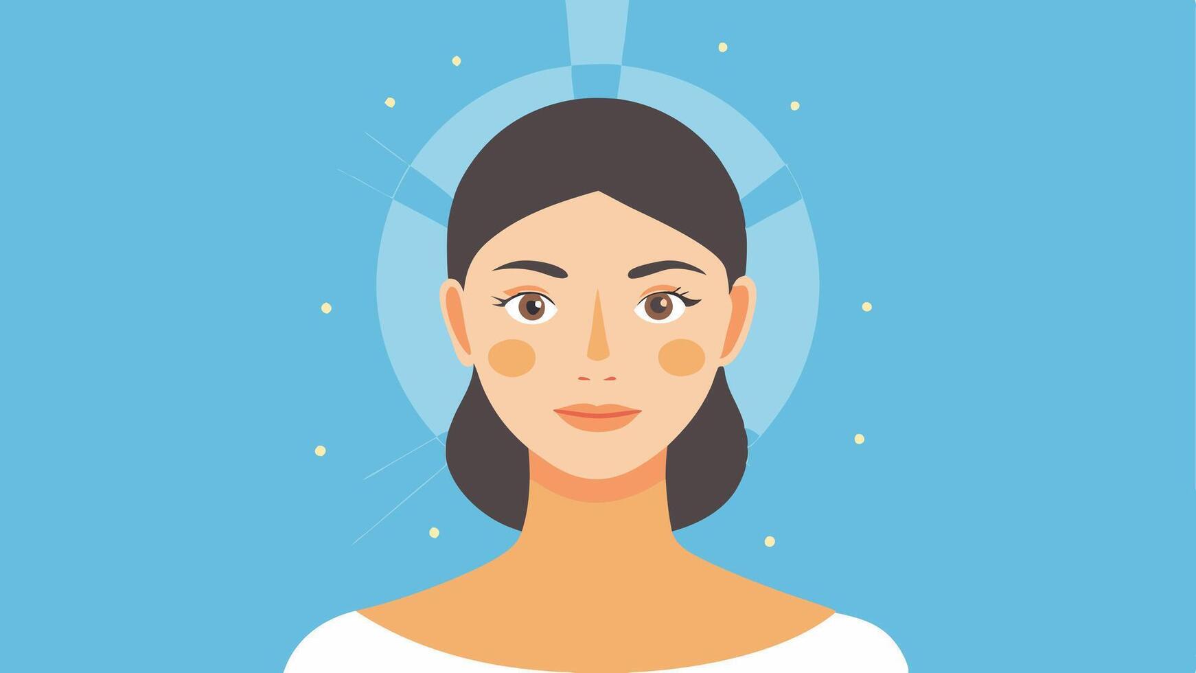 Youthful Skin An illustration of a face with smooth glowing skin showcasing the effects of the exosome cream on reducing wrinkles with gentle rays of light highlighting the skin.. vector