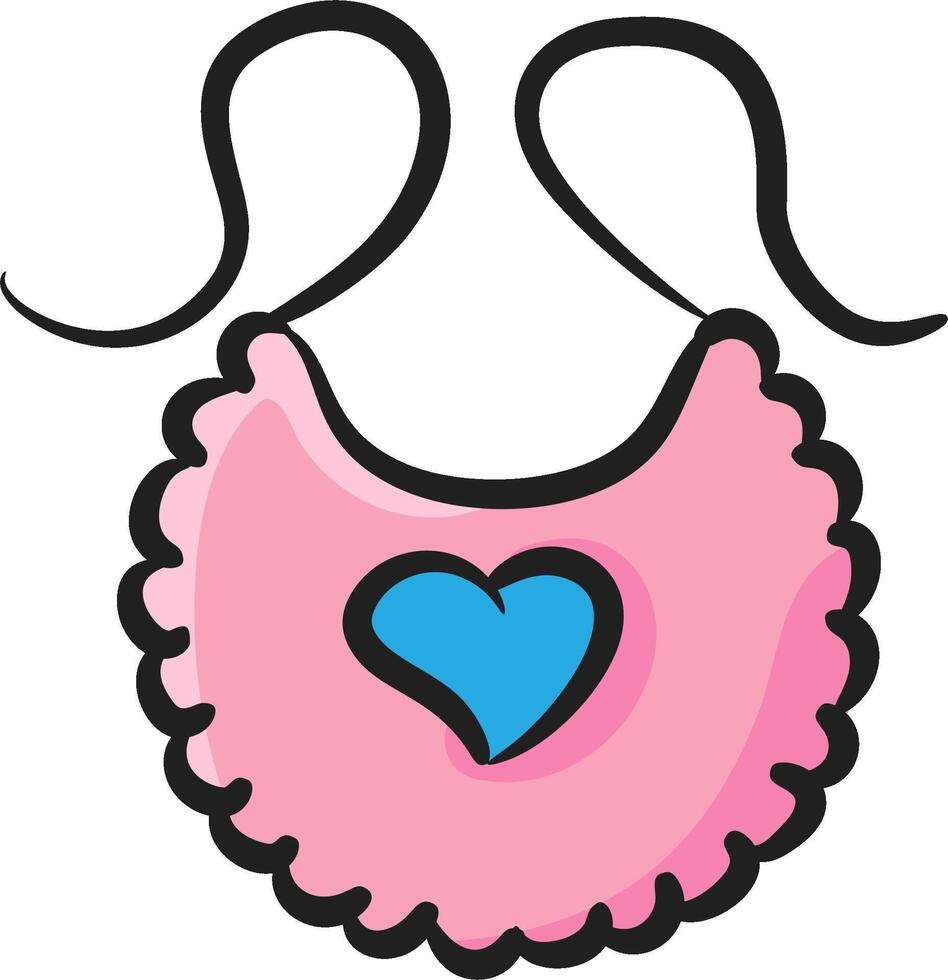 A pink bib with a blue heart on it vector