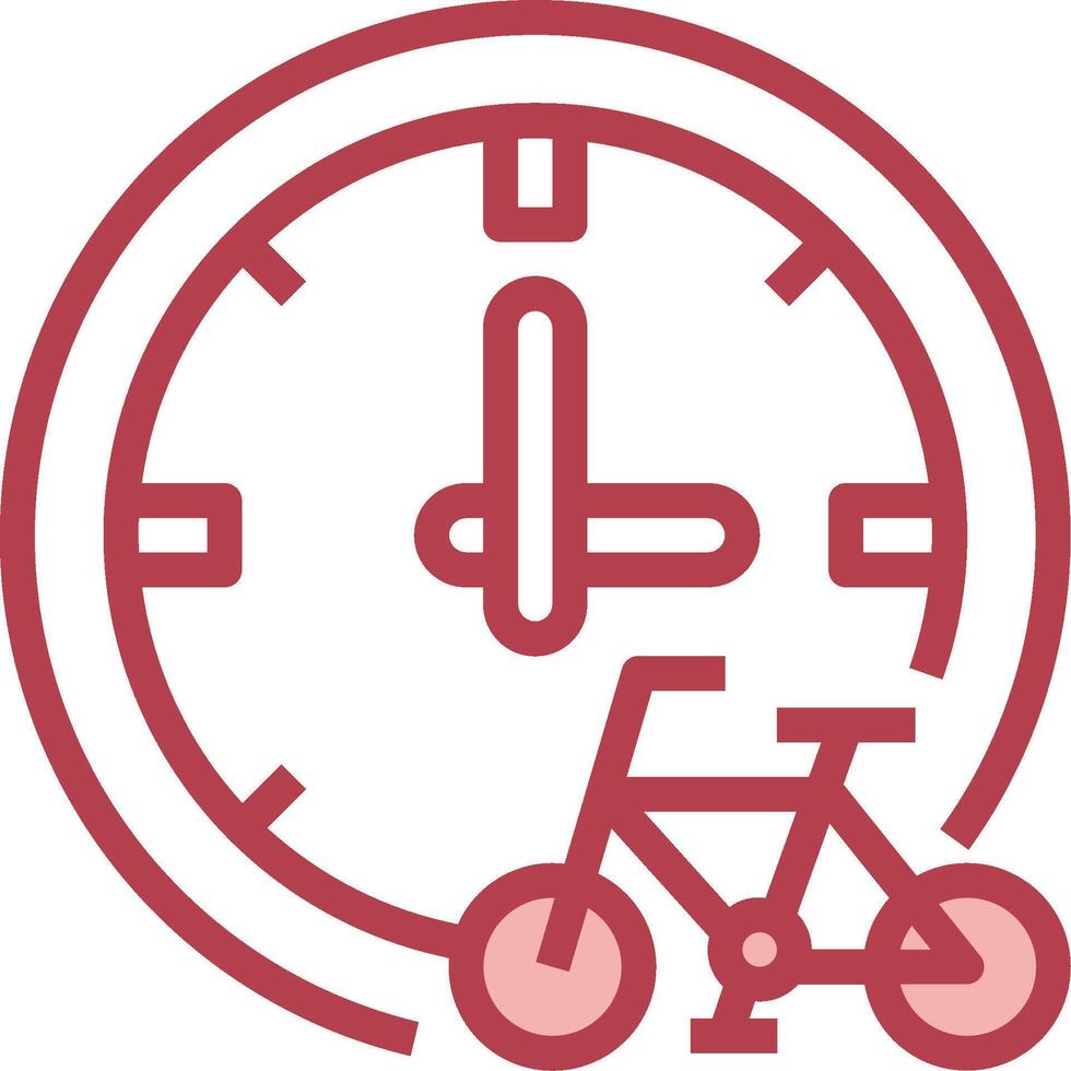 A clock and a bicycle are shown in a red line vector
