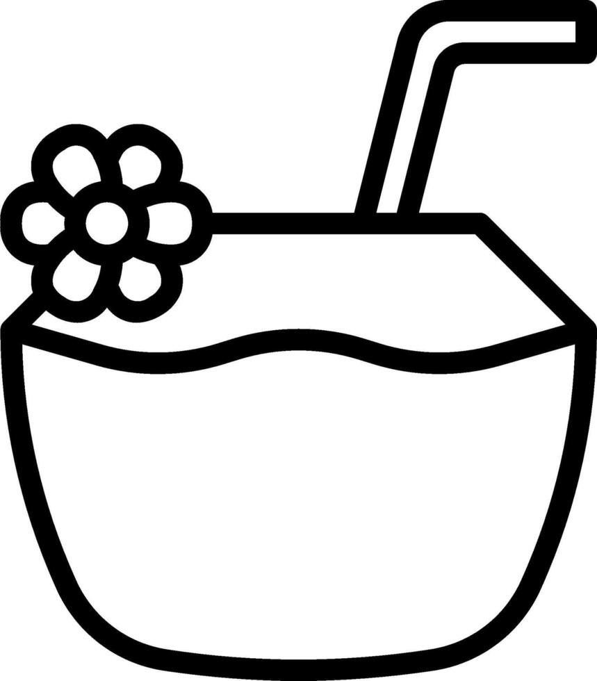 Coconut drink with straw and flower coloring page vector