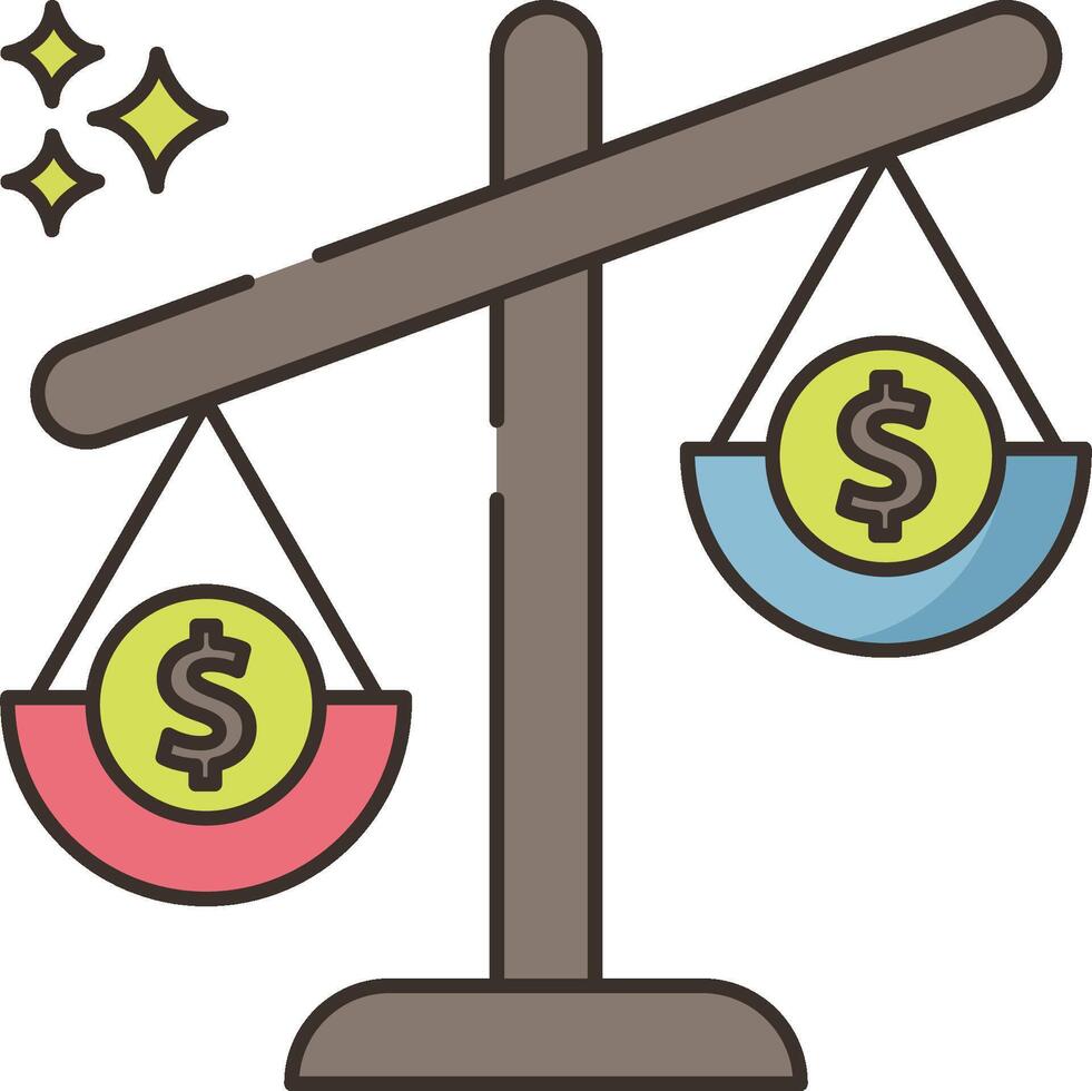 An illustration of a balance scale with dollar signs vector
