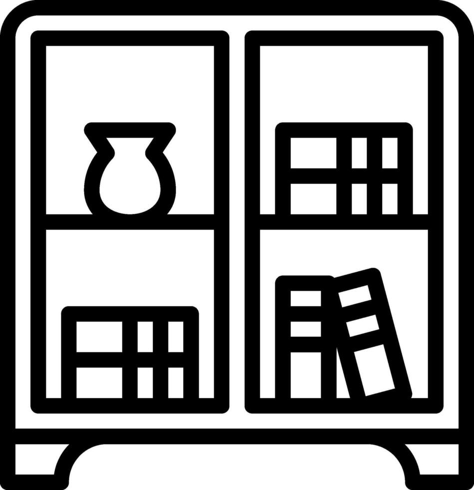 A black and white image of a bookcase with books vector