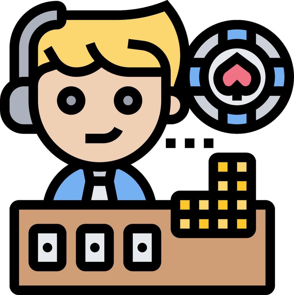 A cartoon man sitting at a table with a poker machine vector