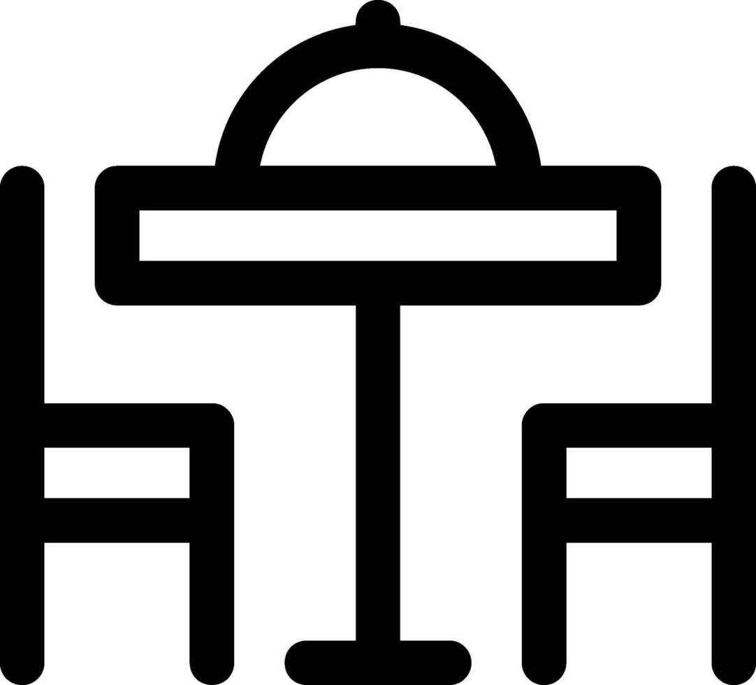 A black and white icon of a table and chairs vector