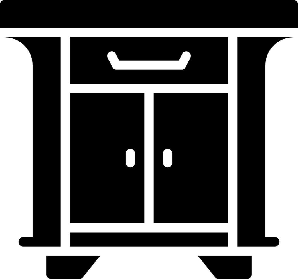 A black and white icon of a cabinet vector