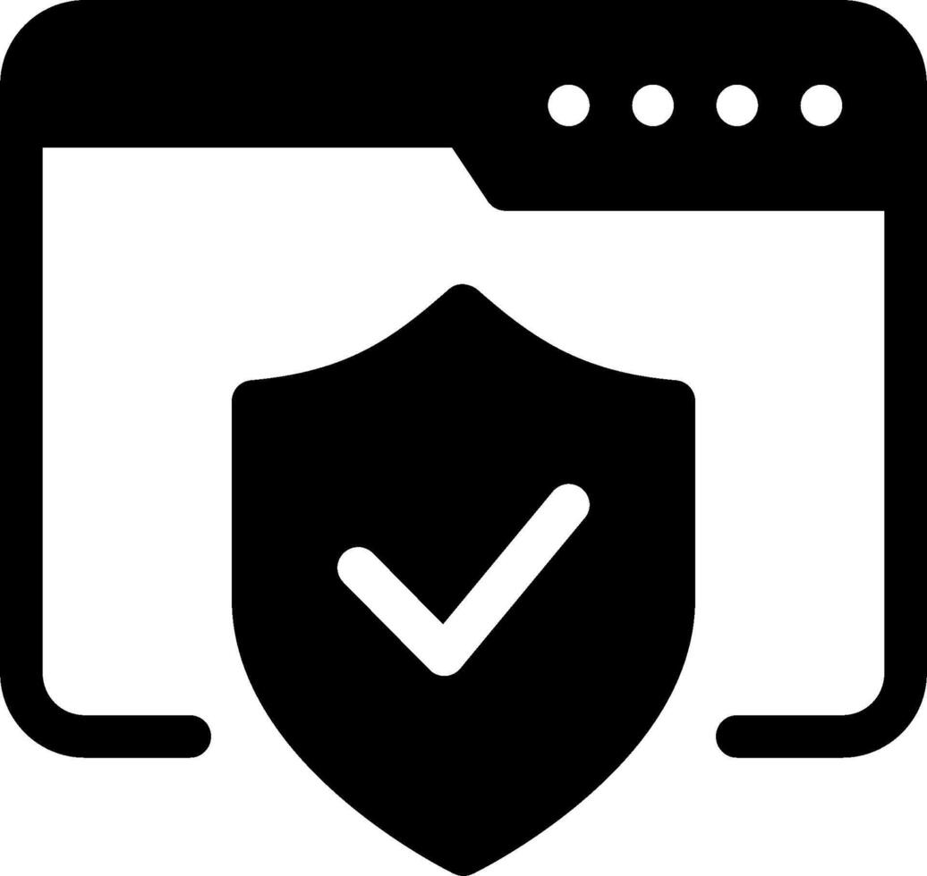 A black and white icon of a shield with a tick vector