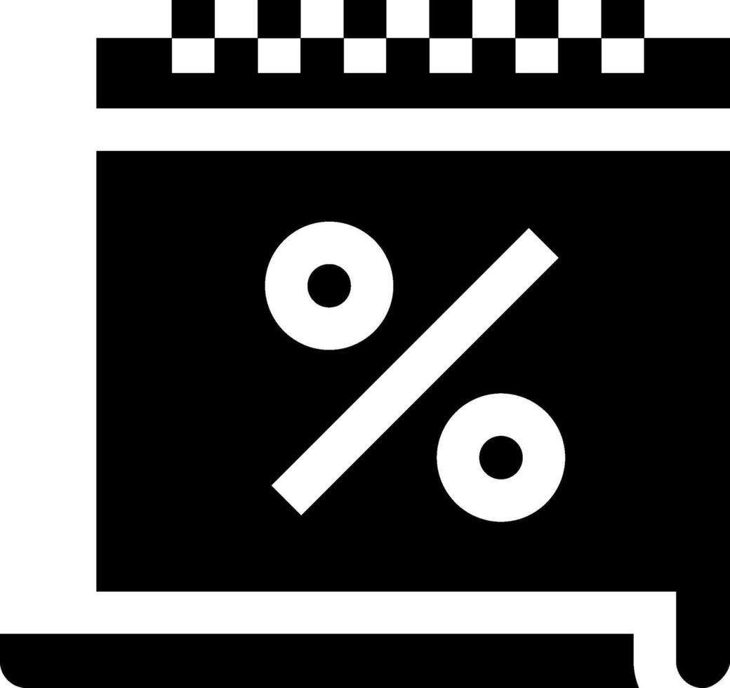 A black and white icon of a calendar with a percentage sign vector