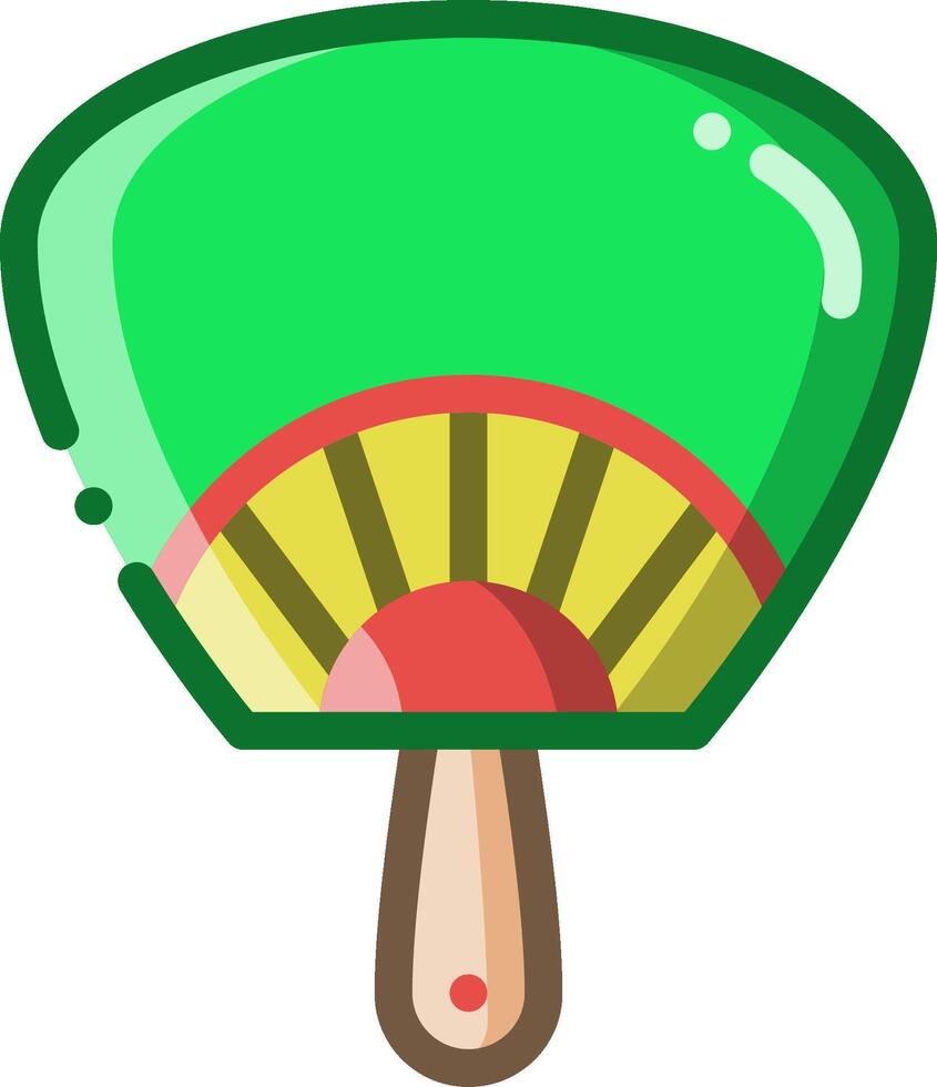 A green fan with a red and yellow handle vector