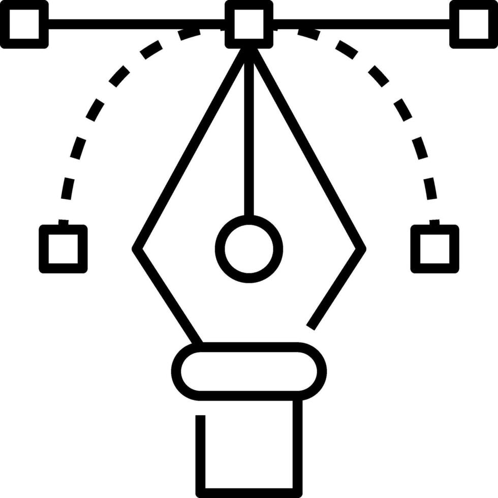 A black and white drawing of a pen and a line vector