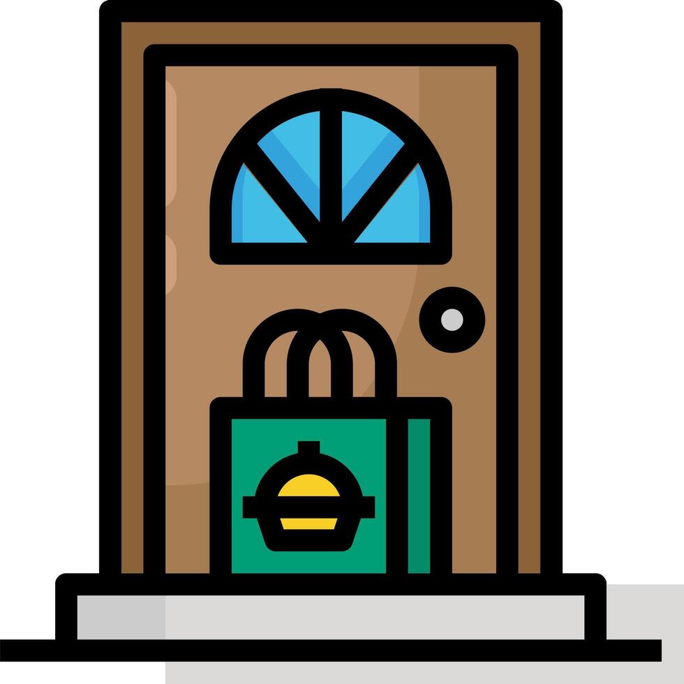 A door with a shopping bag and a sign vector