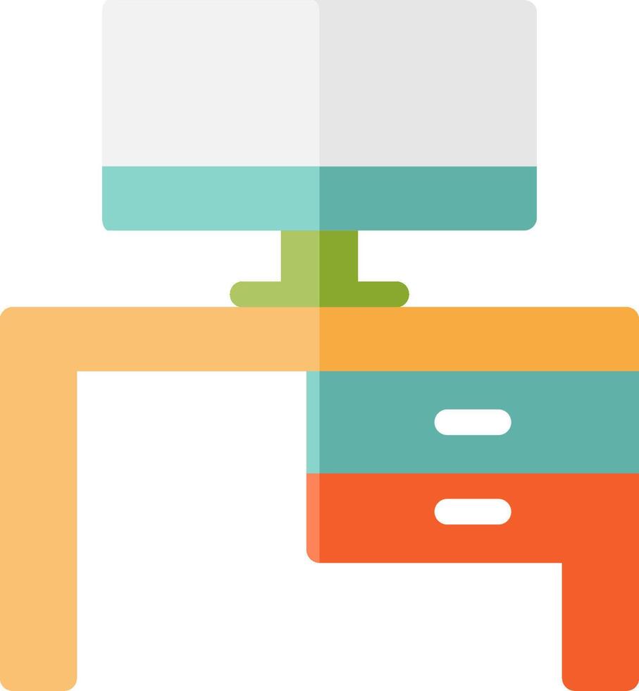 A flat icon of a desk with a computer on top vector