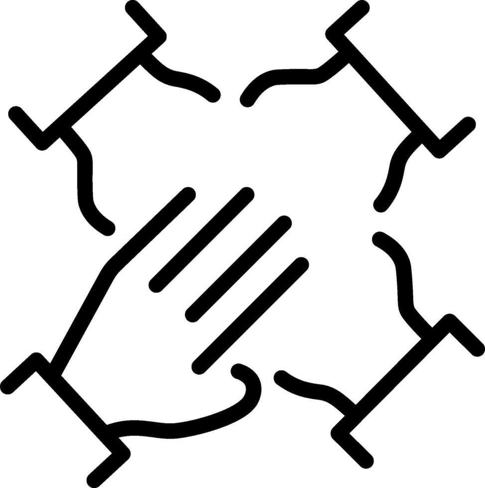 A black and white illustration of two hands holding each other vector