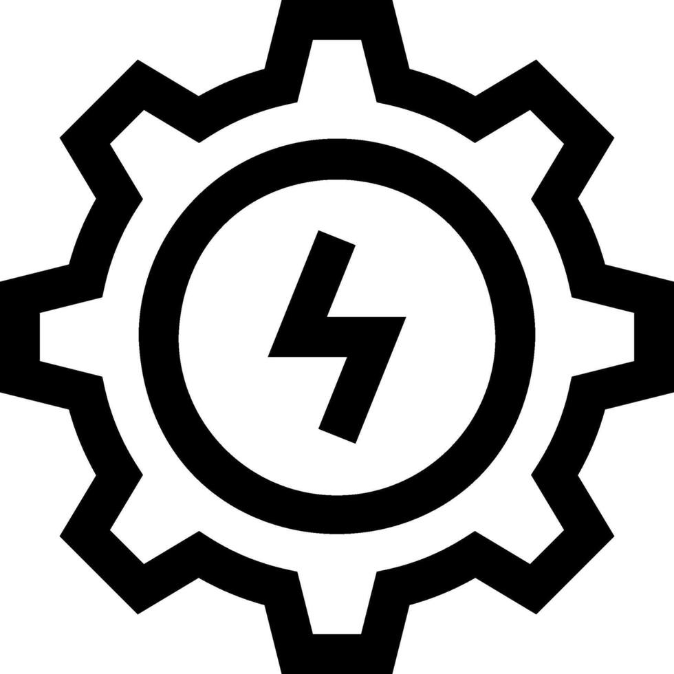 A black and white gearwheel with a lightning bolt vector