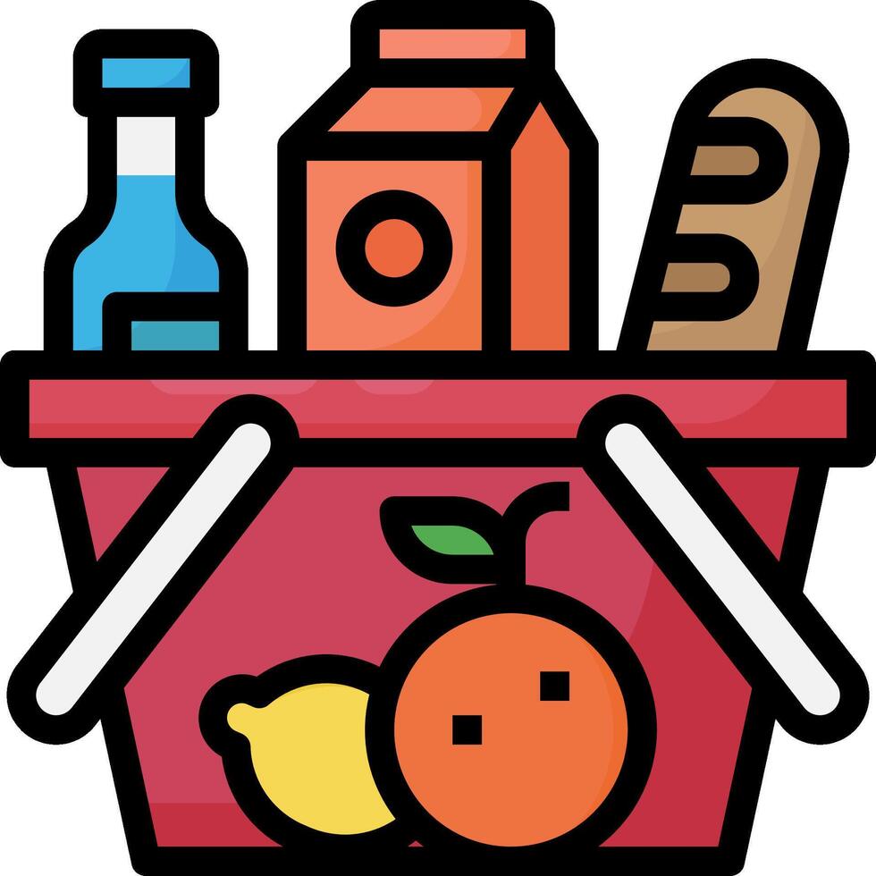 A basket full of groceries with a bottle of juice and a lemon vector