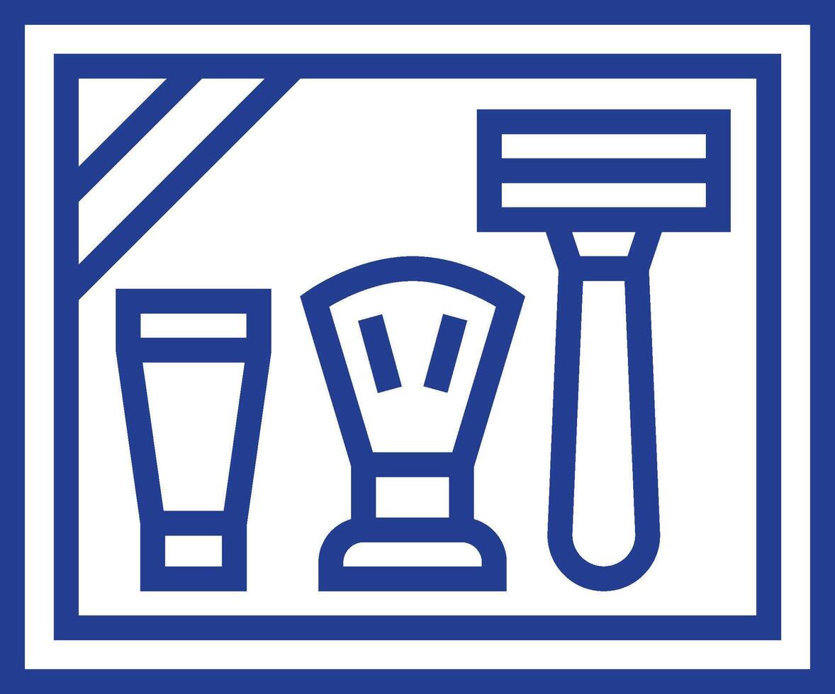 A blue and white logo with a razor and a toothbrush vector