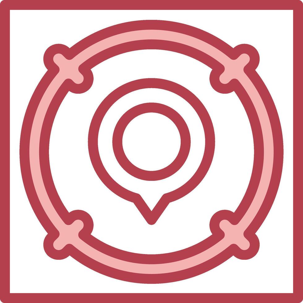 A red and white icon with a circle and a pin vector