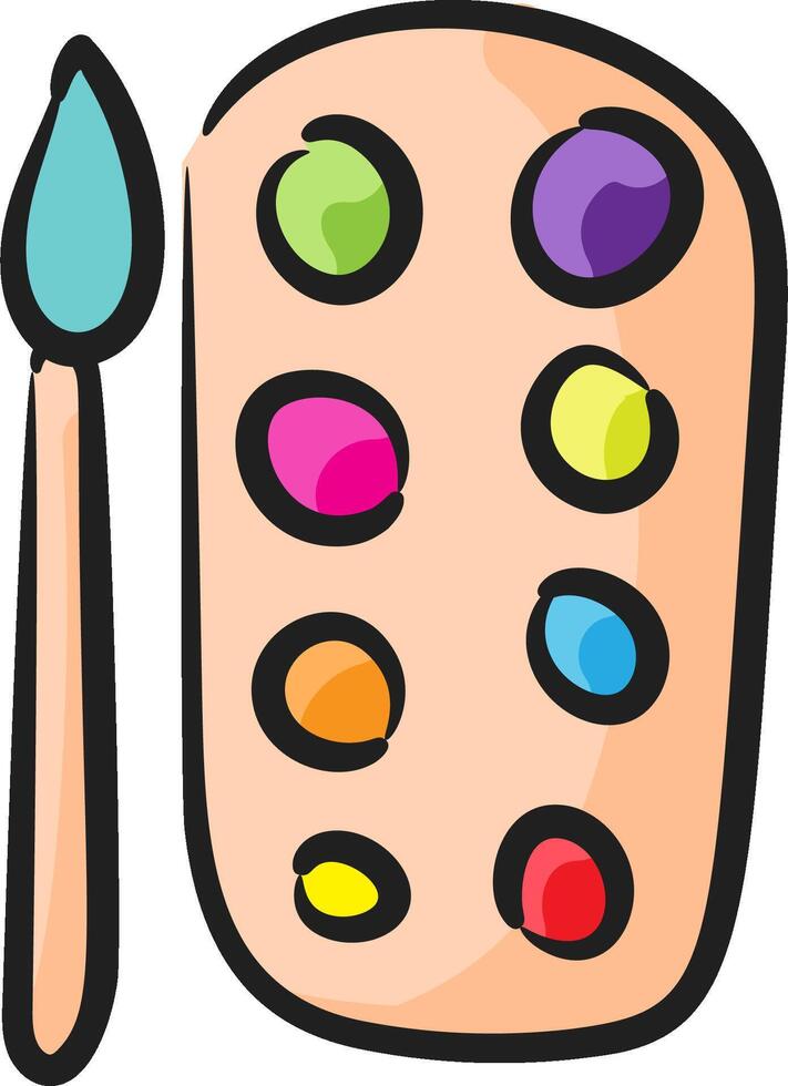 Paint brush and palette with colorful paint vector