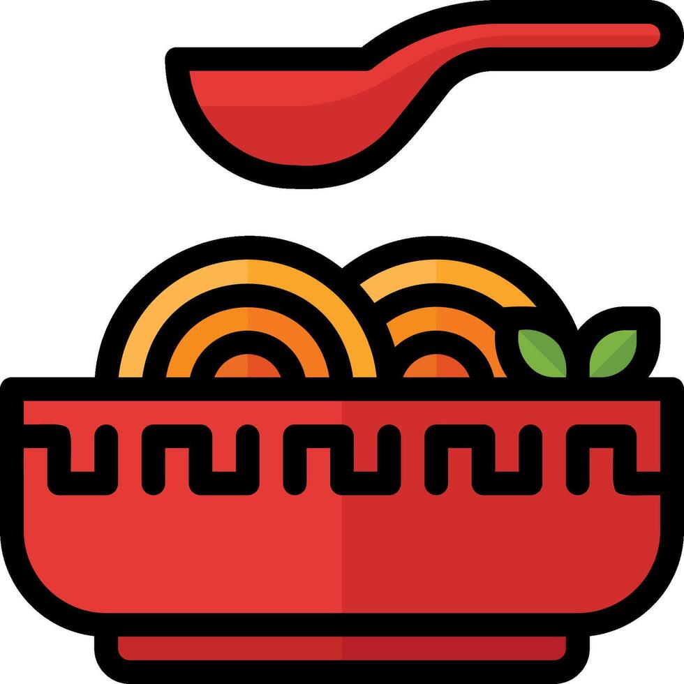A bowl of noodles with a spoon and fork vector