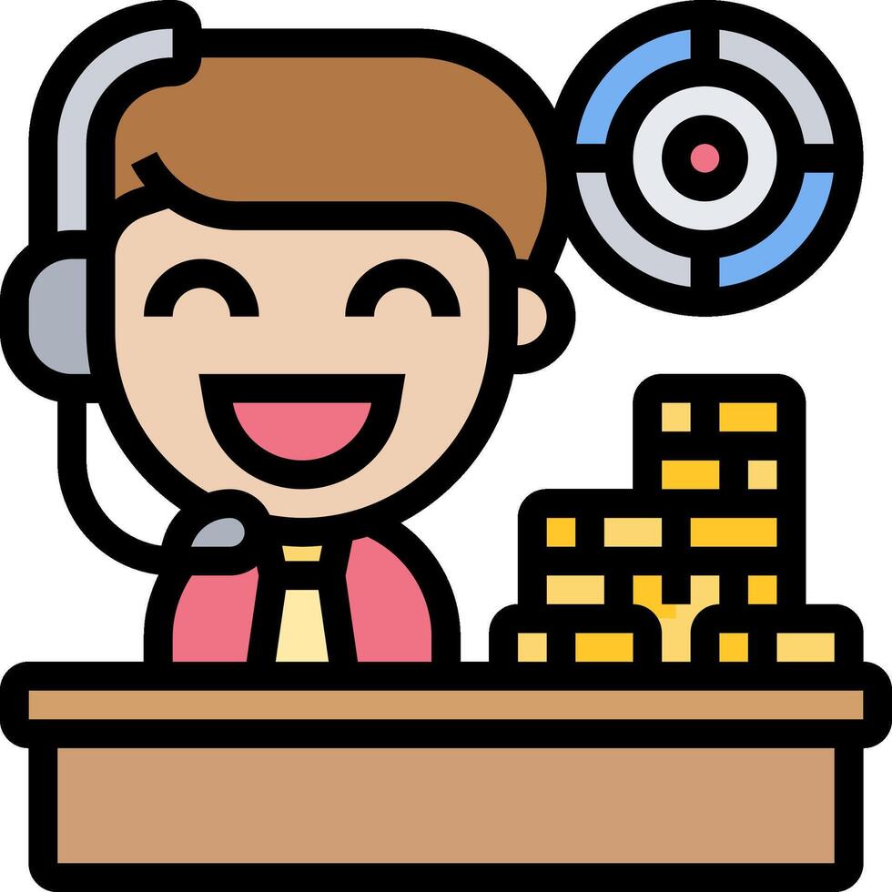 A cartoon man sitting at a desk with a target on his head vector