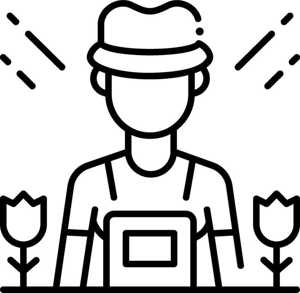 A man in a hat and overalls is holding a flower vector