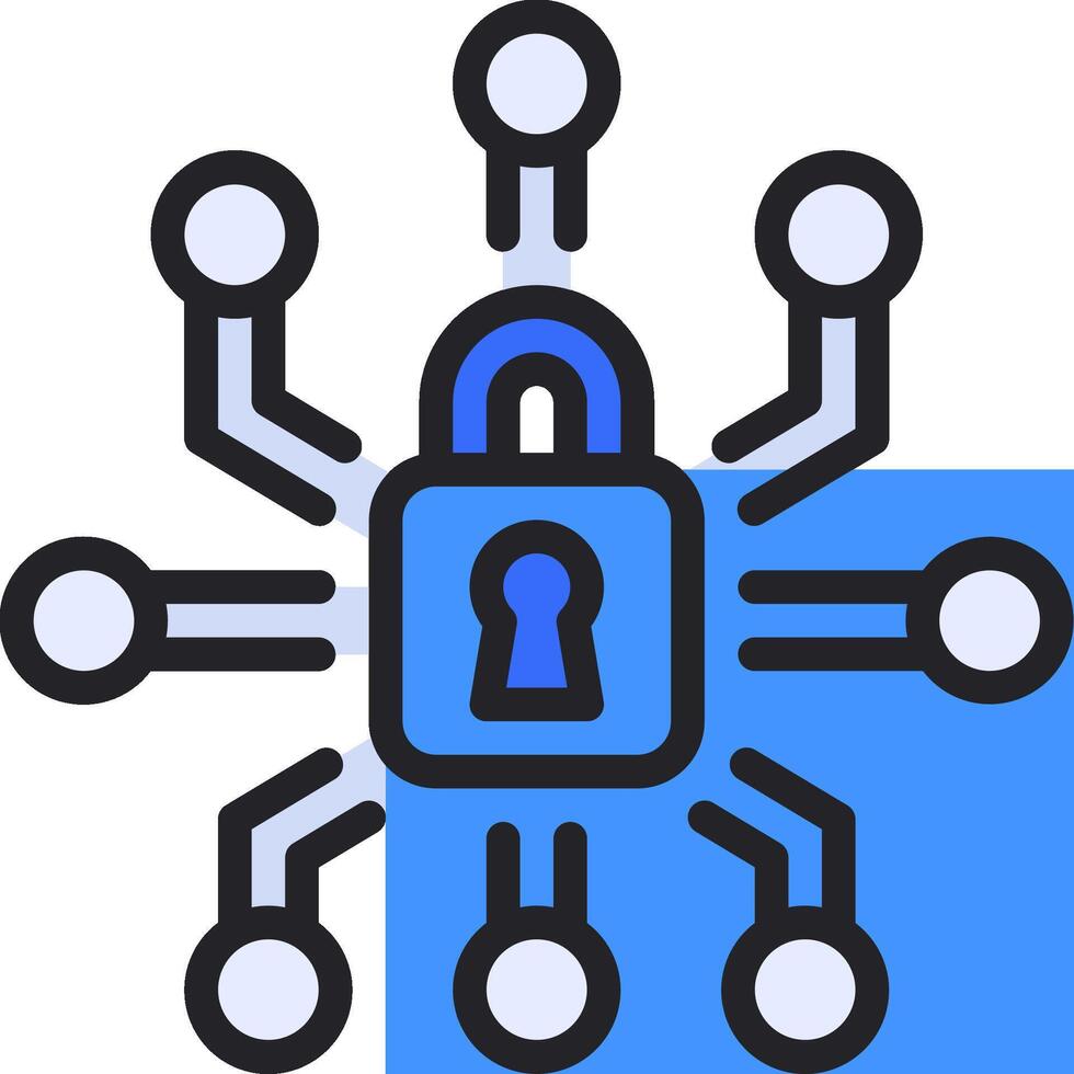 A blue and black icon with a lock and several people vector