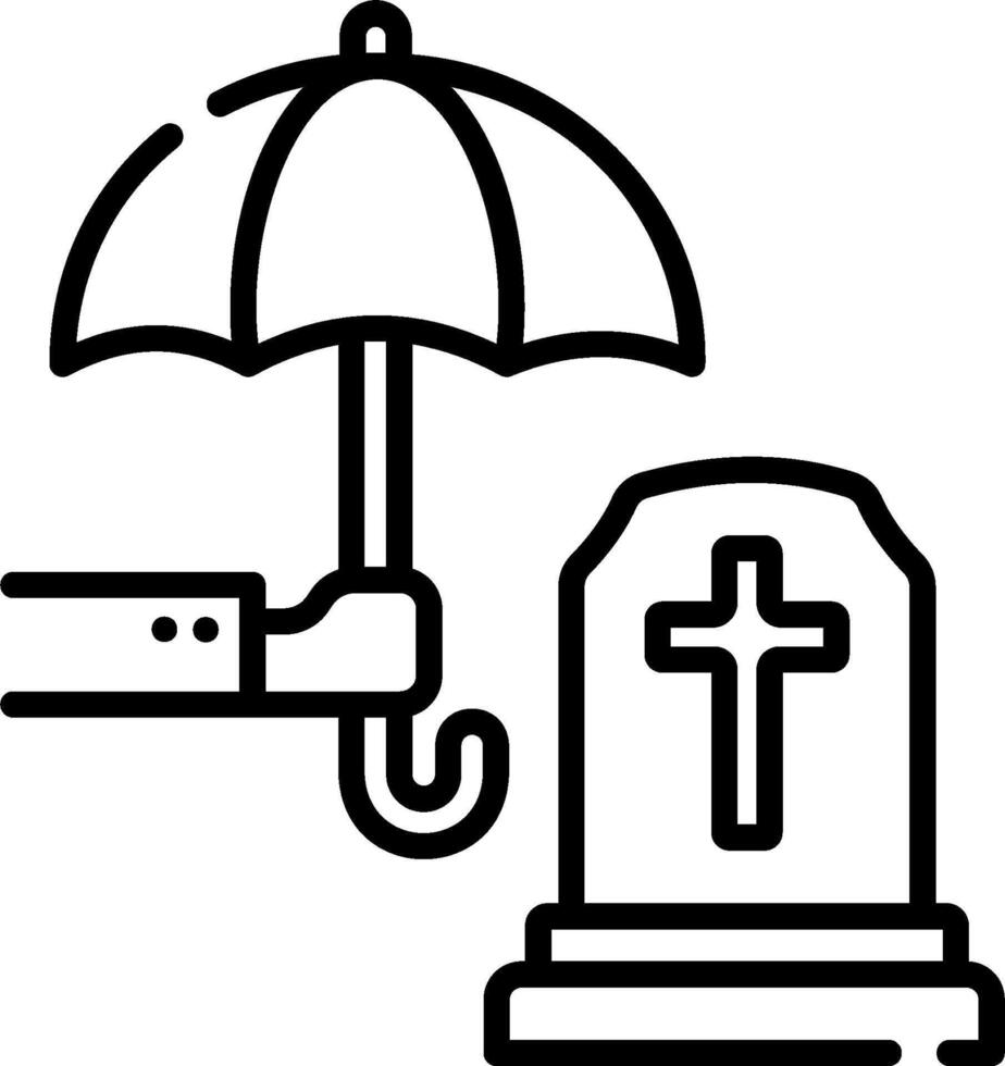A hand holding an umbrella over a grave and a cross vector