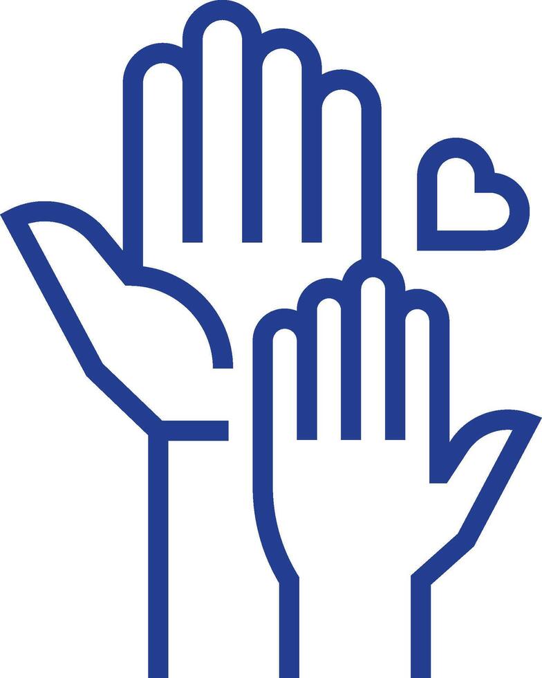 A blue hand with a heart on it vector