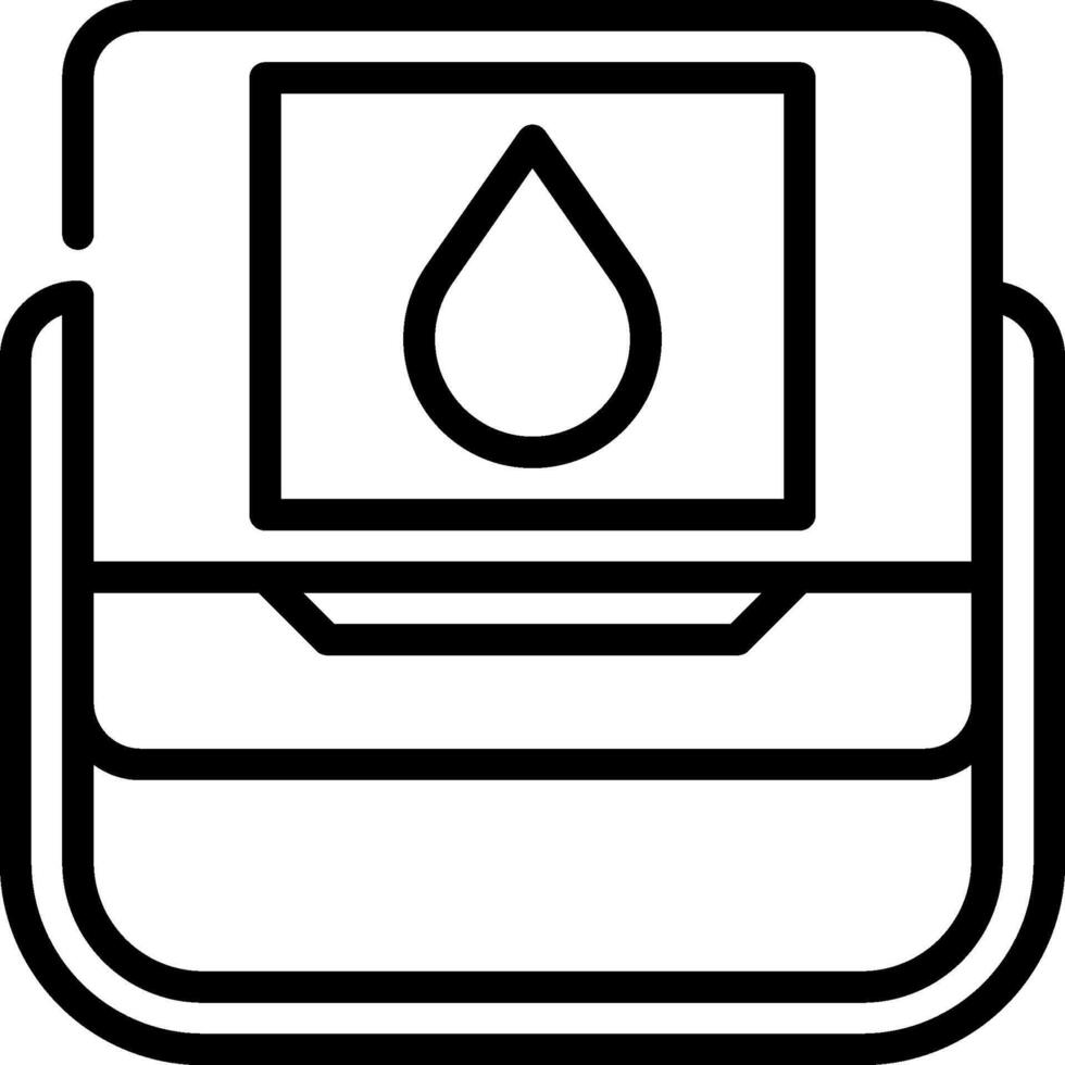 A black and white icon of a computer with a drop of water vector