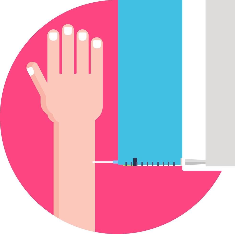 A hand holding a syringe and a needle vector