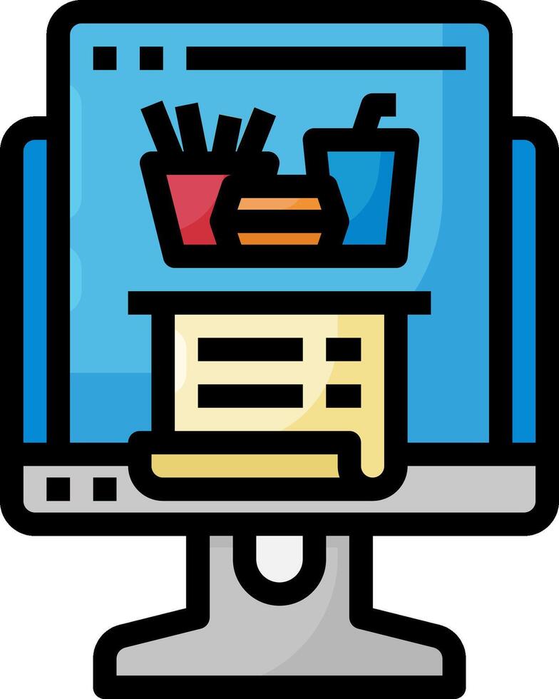 A computer monitor with a hamburger and fries on it vector