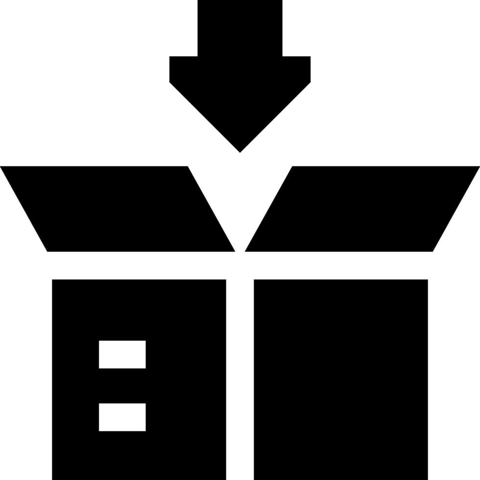 A black and white icon of a box with an arrow pointing down vector