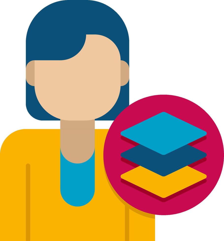 A woman holding a stack of books with a blue icon vector