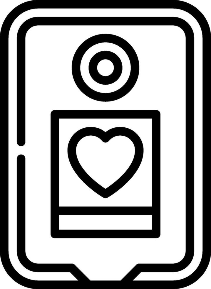 A black and white icon of a heart with a camera vector