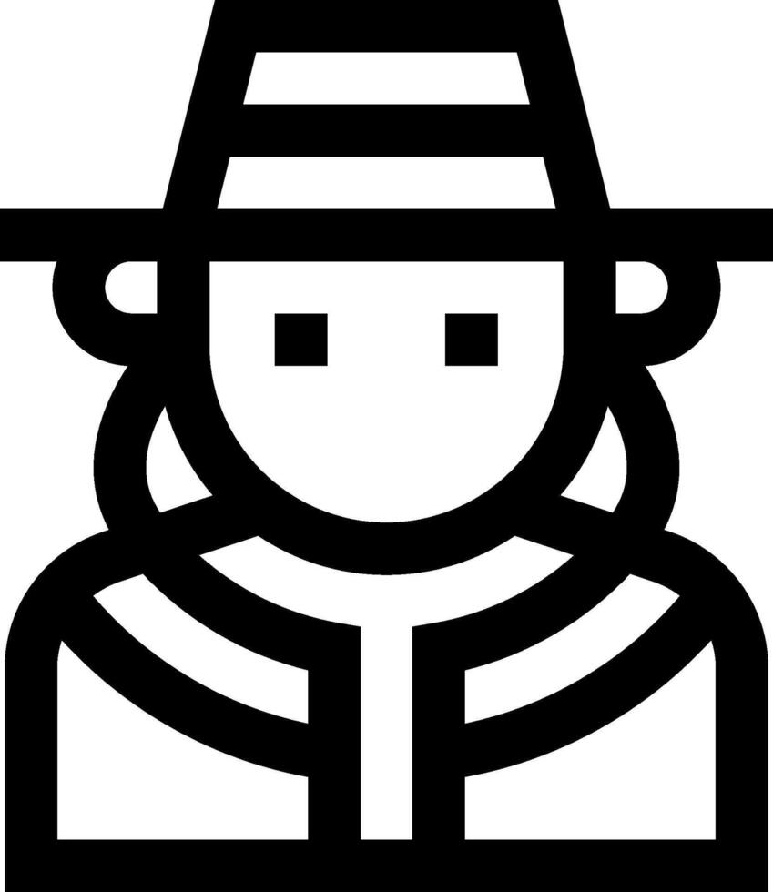 A black and white icon of a man wearing a hat vector