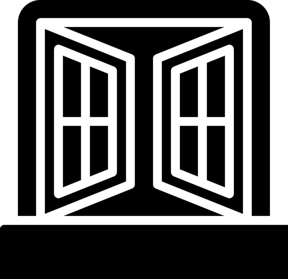 A black and white icon of an open window vector