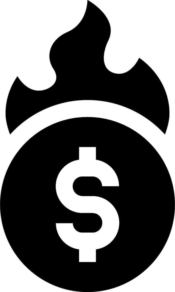 A black and white icon of a burning dollar sign vector