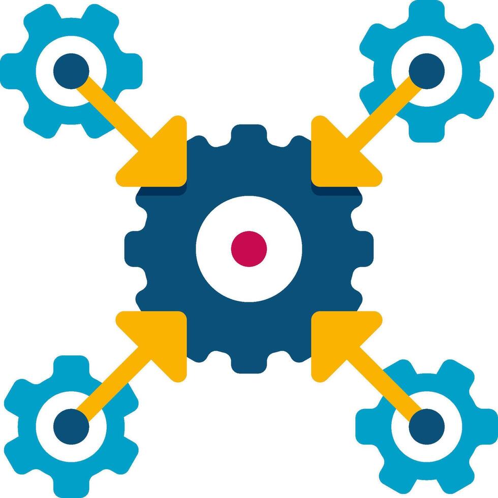 A flat icon of a gear wheel with four arrows vector