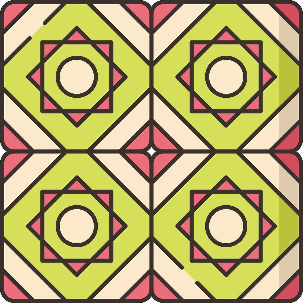 A square tile with geometric patterns in green and pink vector