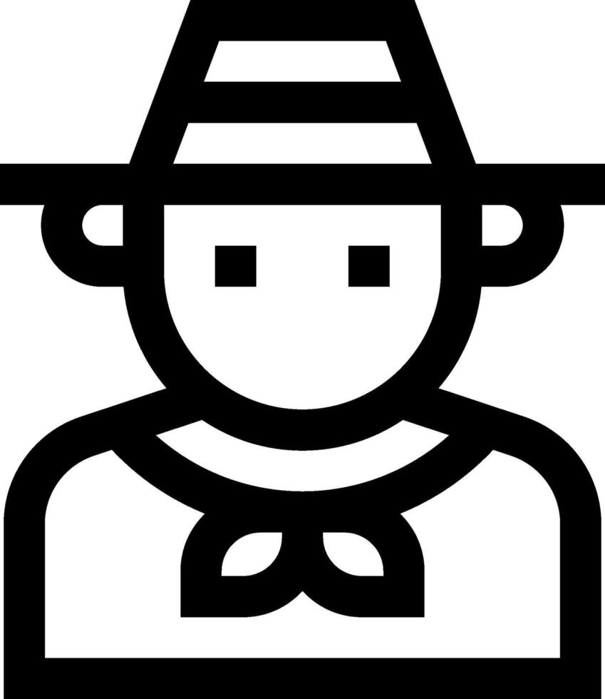 A black and white icon of a man in a hat vector