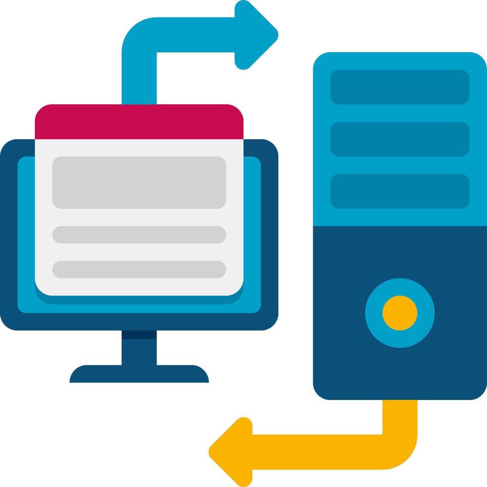 A computer and a monitor with an arrow pointing to it vector
