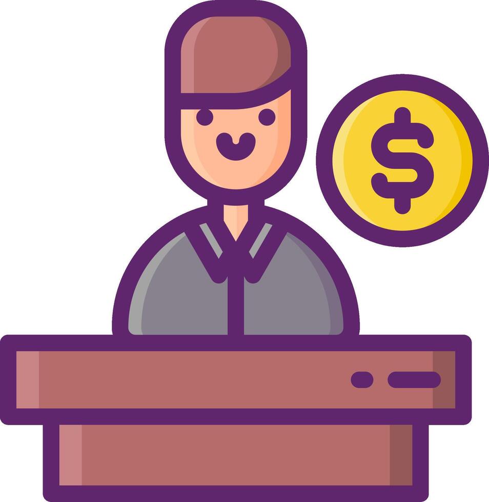 A man sitting at a desk with a dollar coin vector