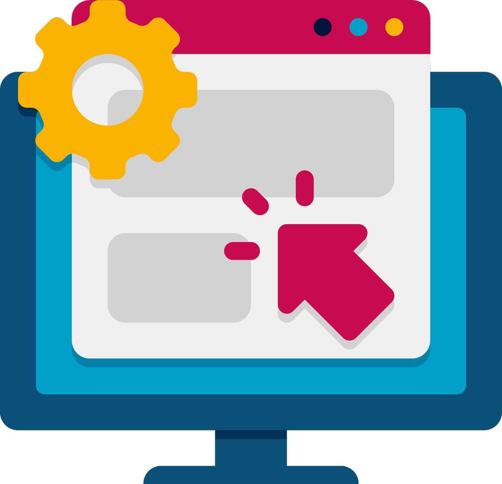 A computer screen with a gear and an arrow pointing to it vector