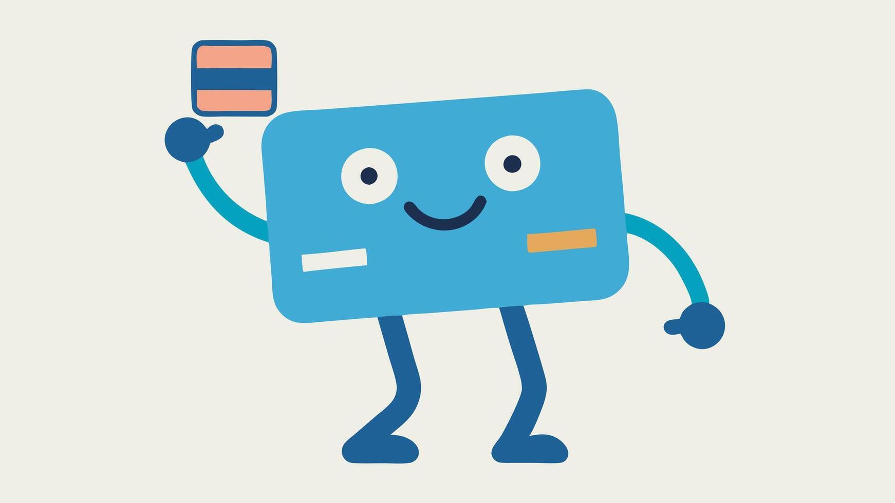 Checkout Line The credit card helps guide customers to the checkout area by holding a sign that says Express Checkout This Way with enthusiasm.. vector