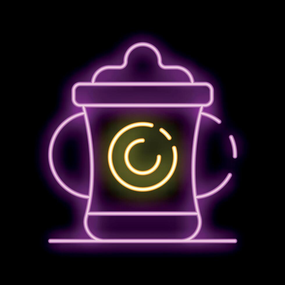 Neon sign showing a reusable coffee cup with lid on black background vector