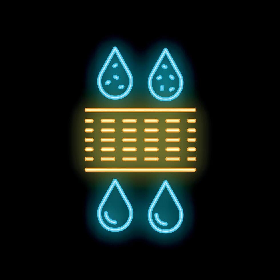 Neon icon of water being filtered through membrane vector