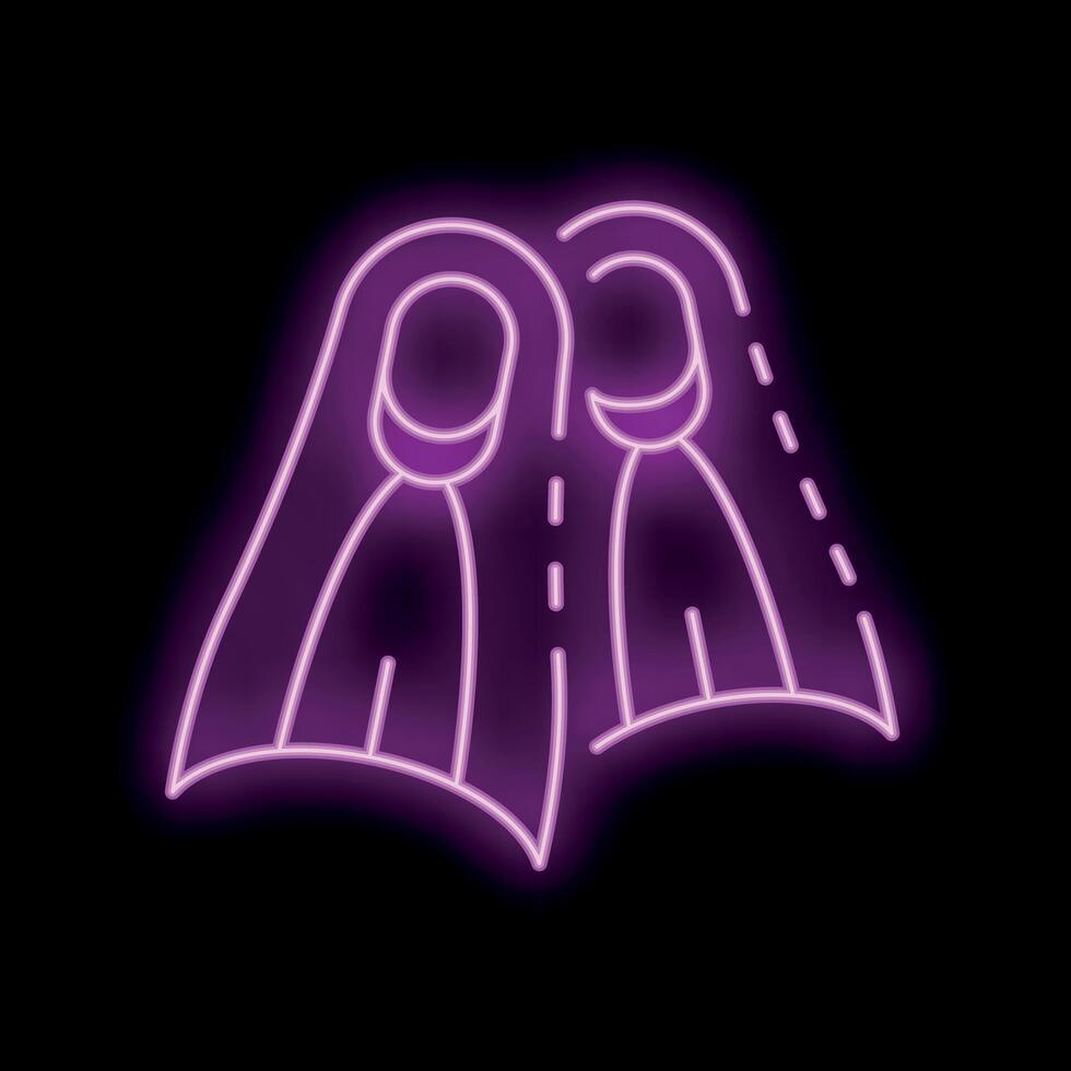 Pair of flippers glowing neon sign on black background vector